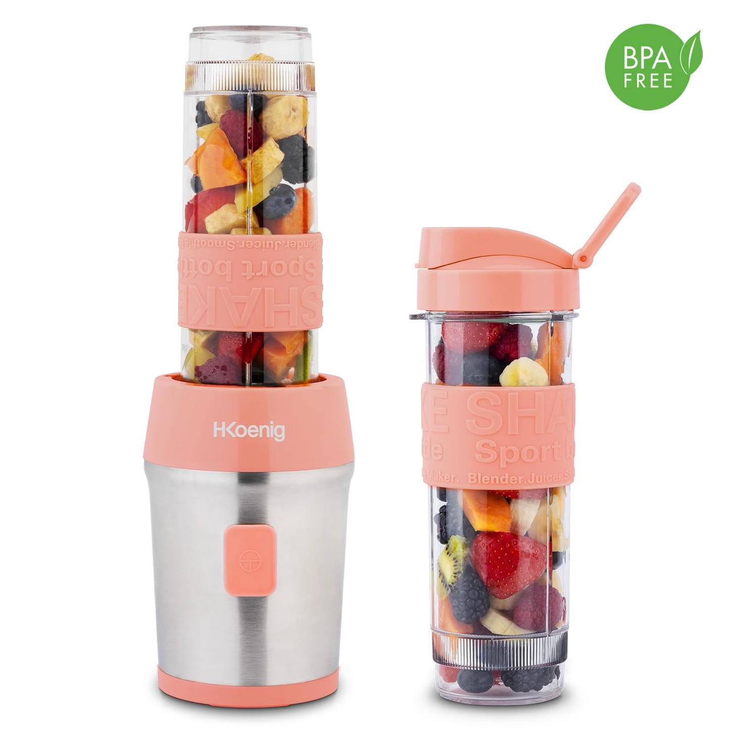 H.Koenig SMOO10 Mini Smoothie Maker H.Koenig Smoothie Mixer kompakt mit Flaschen Rosa