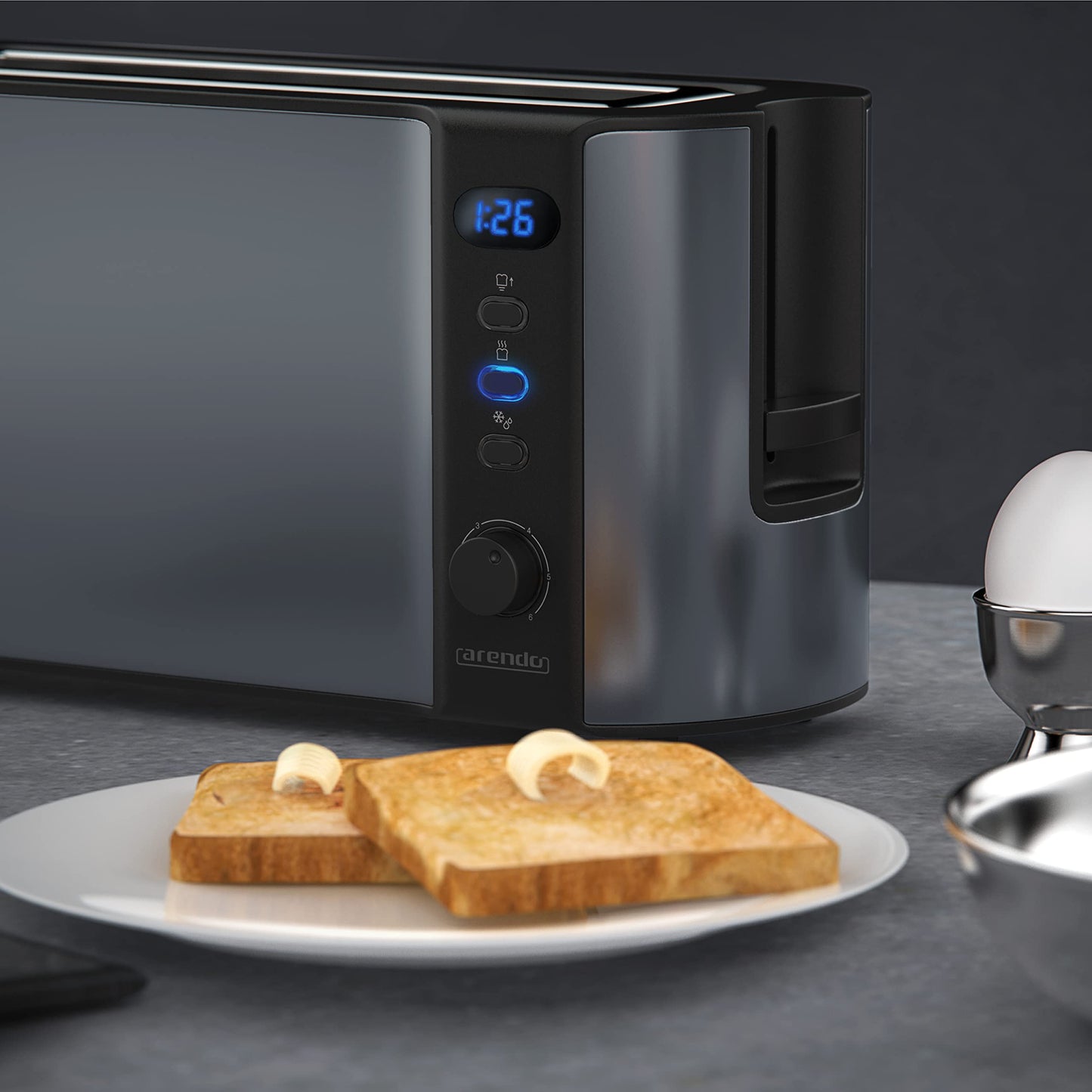 Arendo Langschlitz Toaster Arendo Toaster Doppelwandgehäuse 2 Scheiben Grau