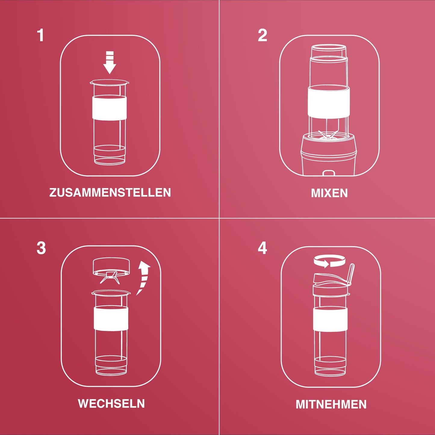 H.Koenig SMOO10 Mini Smoothie Maker H.Koenig Smoothie Mixer kompakt mit Flaschen Rosa