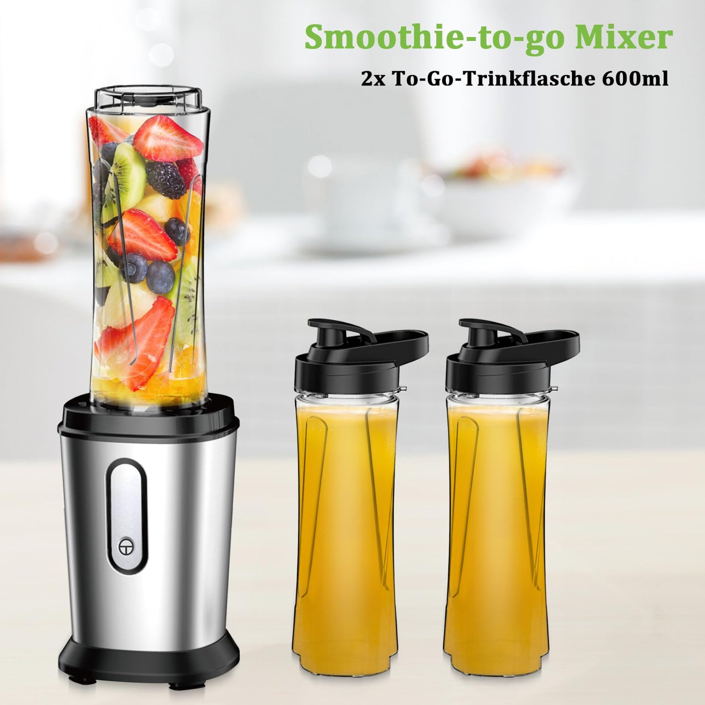 500W Mini Standmixer Smoothie Maker Blender 500W mit 2x600ml Tritan Flaschen