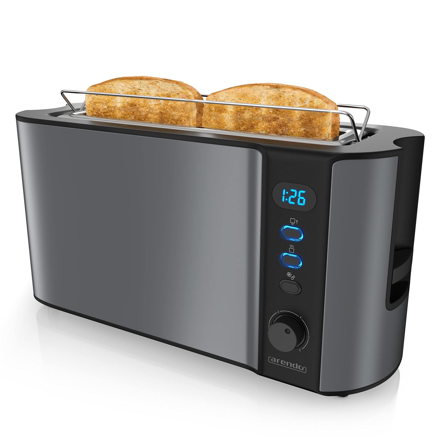 Arendo Langschlitz Toaster Arendo Toaster Doppelwandgehäuse 2 Scheiben Grau