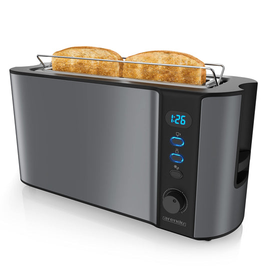 Arendo Langschlitz Toaster Arendo Toaster Doppelwandgehäuse 2 Scheiben Grau