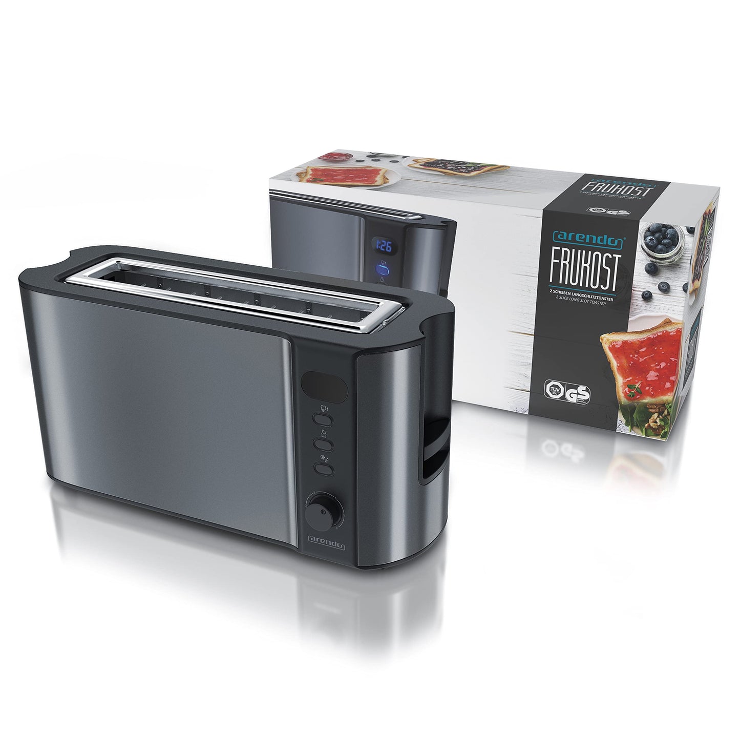 Arendo Langschlitz Toaster Arendo Toaster Doppelwandgehäuse 2 Scheiben Grau