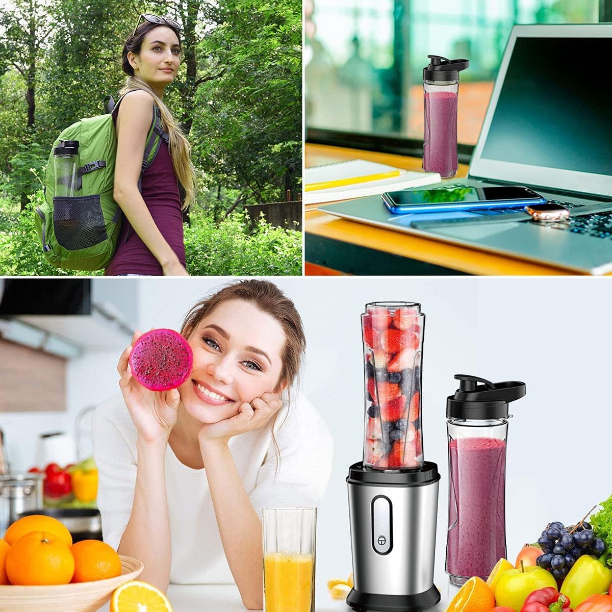 500W Mini Standmixer Smoothie Maker Blender 500W mit 2x600ml Tritan Flaschen