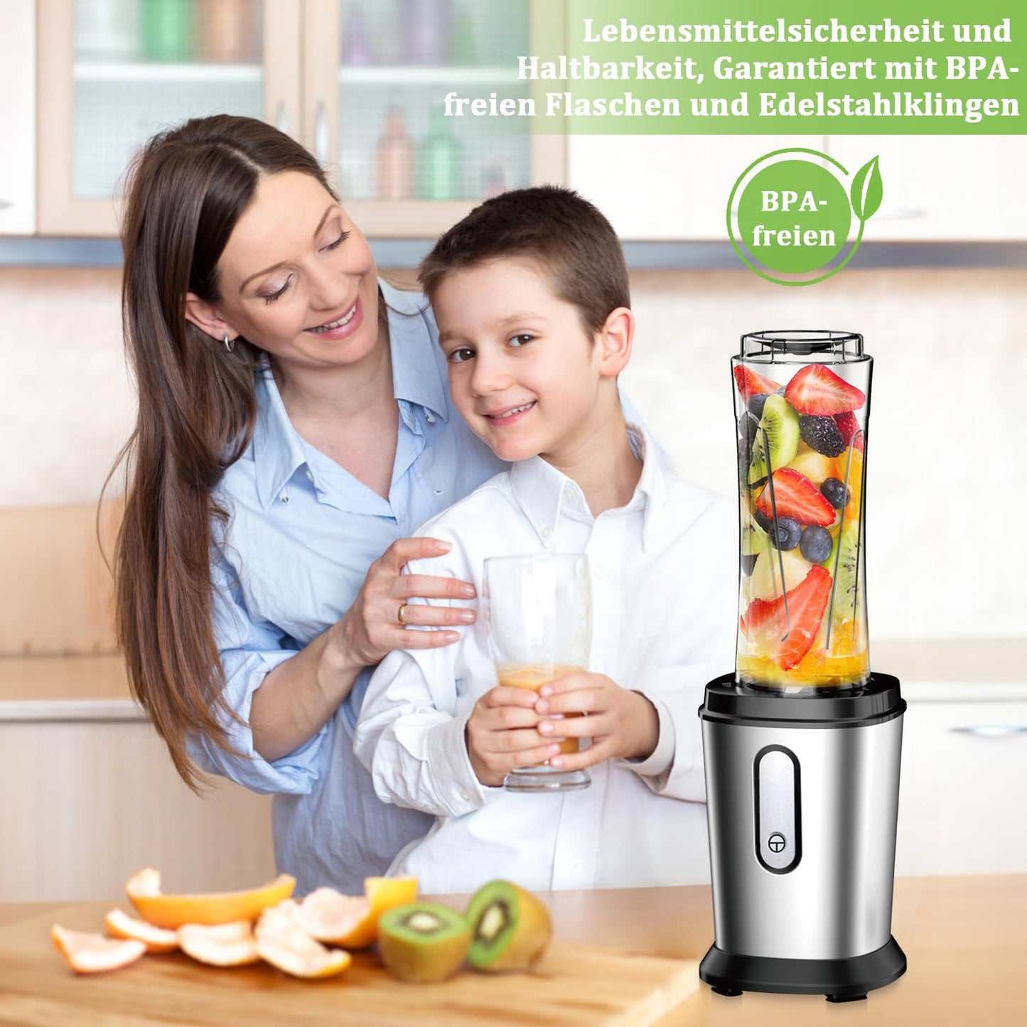 500W Mini Standmixer Smoothie Maker Blender 500W mit 2x600ml Tritan Flaschen