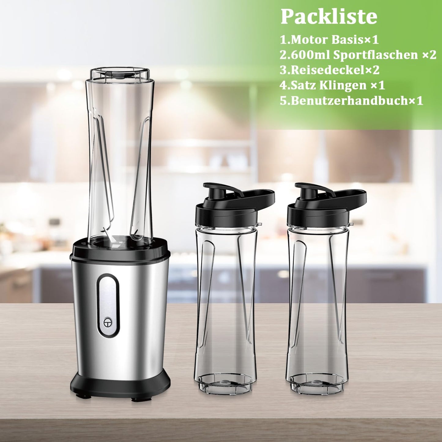 500W Mini Standmixer Smoothie Maker Blender 500W mit 2x600ml Tritan Flaschen